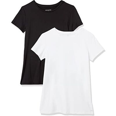 Amazon Essentials Dames Tech stretchig kortärmad T-shirt med rund hals (finns i plusstorlek), 2-Pack, Svart/Vit, L Amazon Essentials Dames Tech stretchig kortärmad T-shirt med rund hals (finns i plusstorlek), 2-Pack, Svart/Vit, L
