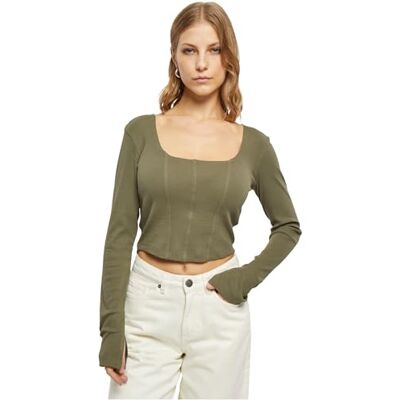 Urban Classics Kvinna T-Shirt Ladies Short Rib Corsage Longsleeve, Olive, XL Urban Classics Kvinna T-Shirt Ladies Short Rib Corsage Longsleeve, Olive, XL