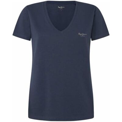 Pepe Jeans dam Fiore V-hals, t-shirt, blå, XS, Blå (tvättad marinblå), XS Pepe Jeans dam Fiore V-hals, t-shirt, blå, XS, Blå (tvättad marinblå), XS