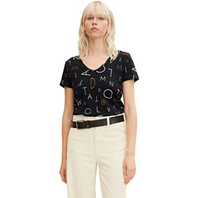 TOM TAILOR Denim Damer T-shirt med mönster 1034548, 30891 Black Letter Print, XS TOM TAILOR Denim Damer T-shirt med mönster 1034548, 30891 Black Letter Print, XS