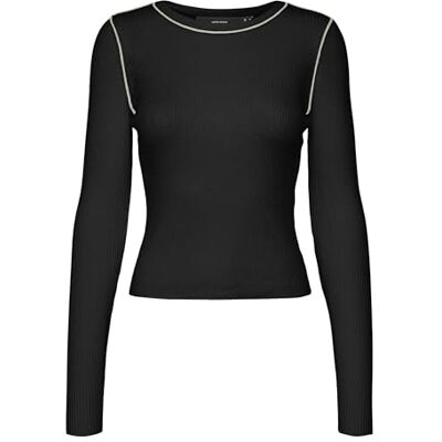 VERO MODA dam Vmkara Ls O-hals tröja Ga Boo stickad tröja, Svart/detalj: w. Björkkontrast, M VERO MODA dam Vmkara Ls O-hals tröja Ga Boo stickad tröja, Svart/detalj: w. Björkkontrast, M