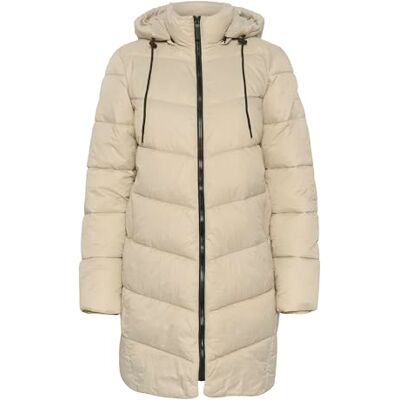 KAFFE dam Women's Puffer Coat High Collar Hooded Mid-thigh Length Zipper Regular Fit Coat KAFFE dam Women's Puffer Coat High Collar Hooded Mid-thigh Length Zipper Regular Fit Coat
