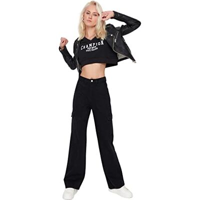 Trendyol Damjeans med hög midja med vida ben och vida ben, Svart, 58 SE Trendyol Damjeans med hög midja med vida ben och vida ben, Svart, 58 SE