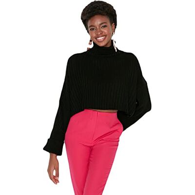 Trendyol Dam polokrage vanlig vanlig tröja sweatshirt, svart, S, Svart Trendyol Dam polokrage vanlig vanlig tröja sweatshirt, svart, S, Svart