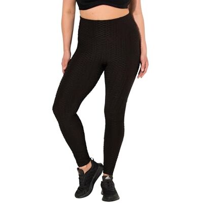 Ulla Popken dam sportleggings, struktur, hög midja, breda leggings med elastisk linning, svart, 54/56/L Ulla Popken dam sportleggings, struktur, hög midja, breda leggings med elastisk linning, svart, 54/56/L