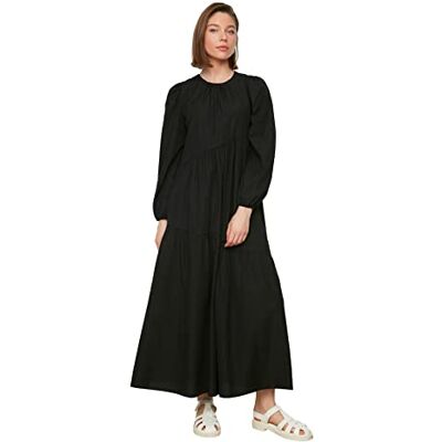 Trendyol Kvinnors Shrew detaljerad rund krage pop tyg klänning klänning, svart, 34 Trendyol Kvinnors Shrew detaljerad rund krage pop tyg klänning klänning, svart, 34