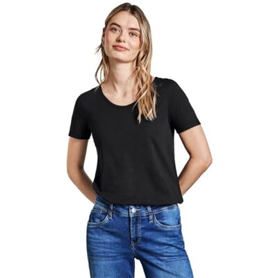Street One Basic T-shirt i enfärgad, svart, 38 Street One Basic T-shirt i enfärgad, svart, 38