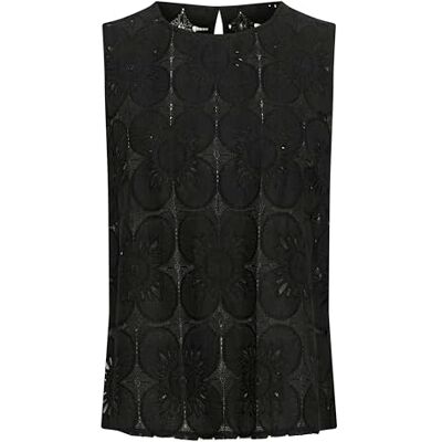 Cream dam Women's Lace Top Round Neck Sleeveless Straight Silhouette Regular Fit Blus Cream dam Women's Lace Top Round Neck Sleeveless Straight Silhouette Regular Fit Blus
