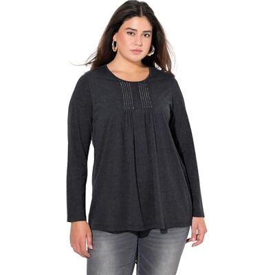 Ulla Popken damer stora storlekar, plus size skjorta, veck, pärlor, A-linje, långärmad, svart, 42-44 Ulla Popken damer stora storlekar, plus size skjorta, veck, pärlor, A-linje, långärmad, svart, 42-44