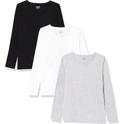Berydale Långärmad T-shirt med rund hals i 100 % bomull, Dam, Svart/vit/grå (3-pack), XXL Berydale Långärmad T-shirt med rund hals i 100 % bomull, Dam, Svart/vit/grå (3-pack), XXL
