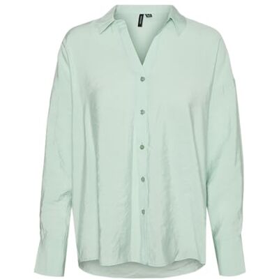 VERO MODA VMQUEENY LS oversize skjorta WVN GA NOOS, Fåglar ägggrön, S VERO MODA VMQUEENY LS oversize skjorta WVN GA NOOS, Fåglar ägggrön, S
