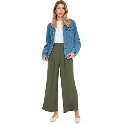 Trendyol Dam herr design hög midja raka byxor byxor, kaki, 38 Trendyol Dam herr design hög midja raka byxor byxor, kaki, 38