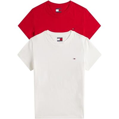 Tommy Jeans dam 2-pack kortärmad rund hals t-shirts, Multi (Ecru/Safir Röd), XS Tommy Jeans dam 2-pack kortärmad rund hals t-shirts, Multi (Ecru/Safir Röd), XS