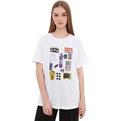 Trendyol Dam oversize basic rundhalsad stickad T-shirt, Vitt, XS Trendyol Dam oversize basic rundhalsad stickad T-shirt, Vitt, XS