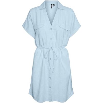 VERO MODA VMLINN SS kort skjorta klänning WVN NOOS, Airy blå/detalj: melerad, L VERO MODA VMLINN SS kort skjorta klänning WVN NOOS, Airy blå/detalj: melerad, L