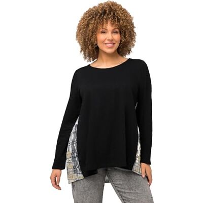 Ulla Popken Dam plissé insats T-shirt, svart, 54/56 Ulla Popken Dam plissé insats T-shirt, svart, 54/56