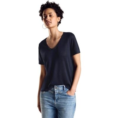 Street One T-shirt i linneutseende, Djupblå, 36 Street One T-shirt i linneutseende, Djupblå, 36