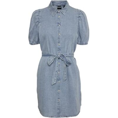 VERO MODA VMABIGAIL Short Denim Dress YO336, Ljusblå denim, XS VERO MODA VMABIGAIL Short Denim Dress YO336, Ljusblå denim, XS
