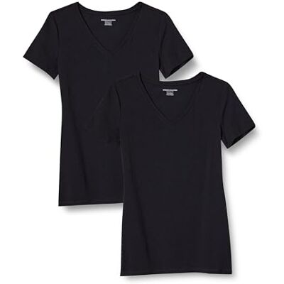 Amazon Essentials Women's Kortärmad V-ringad T-shirt klassisk passform, Pack of 2, Svart, XXL Amazon Essentials Women's Kortärmad V-ringad T-shirt klassisk passform, Pack of 2, Svart, XXL