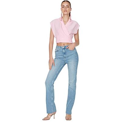 Trendyol Kvinna hög midja raka ben utsvängda jeans, Hellblau, 34 SE Trendyol Kvinna hög midja raka ben utsvängda jeans, Hellblau, 34 SE
