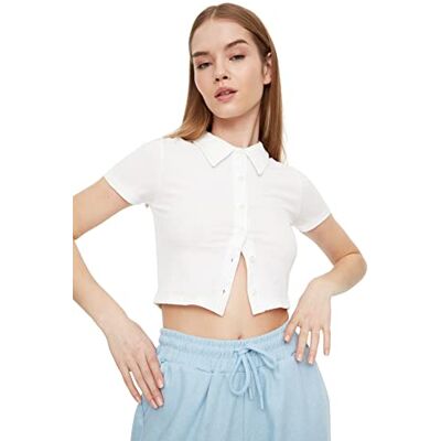 Trendyol Grå polo hals korduroy blus - S Trendyol Grå polo hals korduroy blus - S