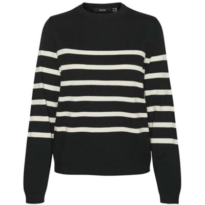 VERO MODA dam Vmsaba Plain Ls O-hals tröja Ga Noos stickad tröja, Svart/ränder: björk, XXL VERO MODA dam Vmsaba Plain Ls O-hals tröja Ga Noos stickad tröja, Svart/ränder: björk, XXL