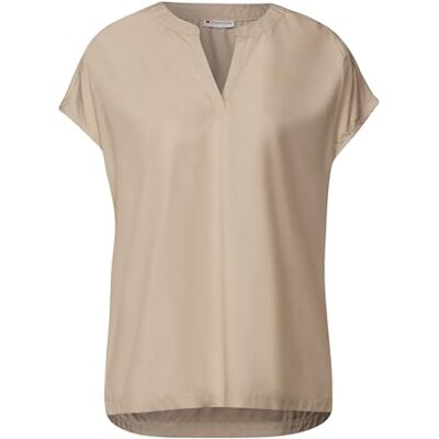 Street One damer delad hals blus i enfärgad, Coastal Beige, 34 Street One damer delad hals blus i enfärgad, Coastal Beige, 34