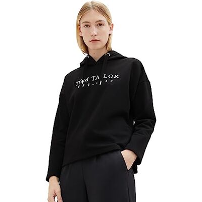 TOM TAILOR Damhuvtröja med bokstäver, 14482-djup svart, XS TOM TAILOR Damhuvtröja med bokstäver, 14482-djup svart, XS