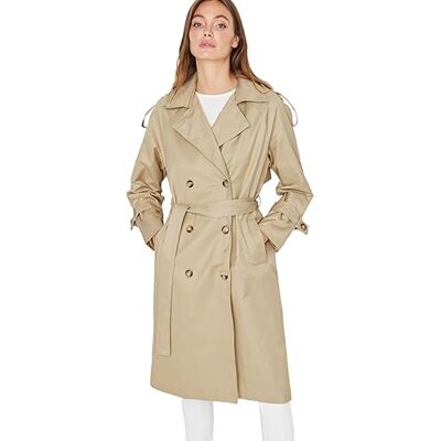 Trendyol Kvinnors lång med beige arkad knapp stängning vatten avvisande trench coat, 32 Trendyol Kvinnors lång med beige arkad knapp stängning vatten avvisande trench coat, 32