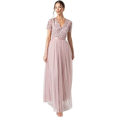 Maya Deluxe Maxi klänning för dam dam braidesmaid V-ringad plusstorlek boll gown kortärmad lång elegant empire midja brudtärna klänning dam, Frost rosa., 52 Maya Deluxe Maxi klänning för dam dam braidesmaid V-ringad plusstorlek boll gown kortärmad lång elegant empire midja brudtärna klänning dam, Frost rosa., 52