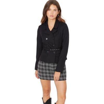 Trendyol damblazer met twee rijen, effen vävd tygkappa, svart, 34 EU, svart, 34 Trendyol damblazer met twee rijen, effen vävd tygkappa, svart, 34 EU, svart, 34