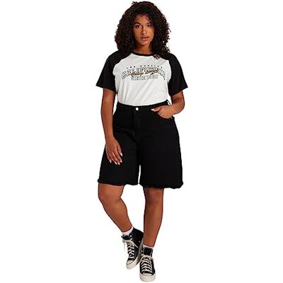 Trendyol Kvinnor plus size medium midjeband rakt ben plus size shorts, svart, 42, Svart, 42 Trendyol Kvinnor plus size medium midjeband rakt ben plus size shorts, svart, 42, Svart, 42