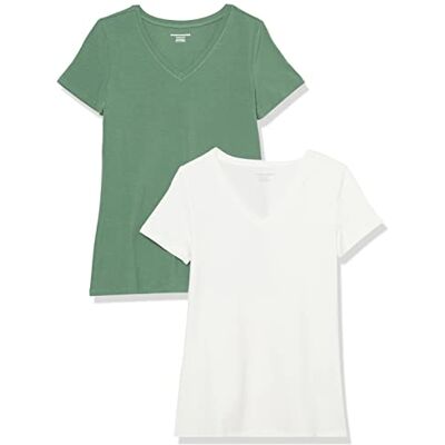 Amazon Essentials Women's Kortärmad V-ringad T-shirt klassisk passform, Pack of 2, Salviagrön/Vit, XXL Amazon Essentials Women's Kortärmad V-ringad T-shirt klassisk passform, Pack of 2, Salviagrön/Vit, XXL