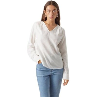 VERO MODA Dam Vmlena Ls Pleat Top WVN Noos blus, Snövit, L VERO MODA Dam Vmlena Ls Pleat Top WVN Noos blus, Snövit, L