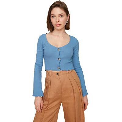 Trendyol Kvinnors blå knäppt snurrande blus, XS Trendyol Kvinnors blå knäppt snurrande blus, XS