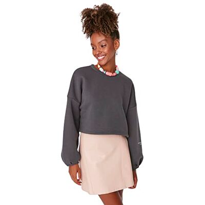 Trendyol Kvinnors crew neck vanlig oversize tröja, smoky, S, Rökig Trendyol Kvinnors crew neck vanlig oversize tröja, smoky, S, Rökig