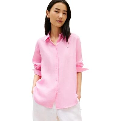 Tommy Hilfiger ESS Linen Relaxed LS-skjorta Ww0ww44679 skjorta L/S, rosa (rosenblad), 68 för kvinnor Tommy Hilfiger ESS Linen Relaxed LS-skjorta Ww0ww44679 skjorta L/S, rosa (rosenblad), 68 för kvinnor