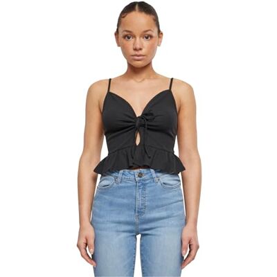 Urban Classics Damer Waffle Pique Ruffle Top Undertröja, svart, XXL Urban Classics Damer Waffle Pique Ruffle Top Undertröja, svart, XXL