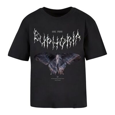 dam-t-shirt, Euphoria Tee, avslappnad t-shirt med fronttryck, normal passform, bomull, storlekar XS – 5XL, svart, M dam-t-shirt, Euphoria Tee, avslappnad t-shirt med fronttryck, normal passform, bomull, storlekar XS – 5XL, svart, M