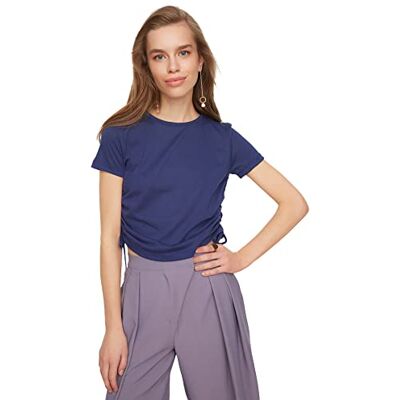 Trendyol Kvinnors Navy Bleargi Basic stickad t-shirt, M Trendyol Kvinnors Navy Bleargi Basic stickad t-shirt, M