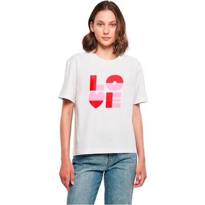 Tee damer Love T-shirt – överdimensionerad bomullströja med färgglada hjärtbokstäver tryck, retrostil, kortärmad, bekvämt skuren, vit Tee damer Love T-shirt – överdimensionerad bomullströja med färgglada hjärtbokstäver tryck, retrostil, kortärmad, bekvämt skuren, vit