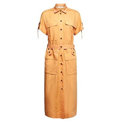 ESPRIT Med linne: Skjortblusklänning med bälte, Peach, 40 ESPRIT Med linne: Skjortblusklänning med bälte, Peach, 40