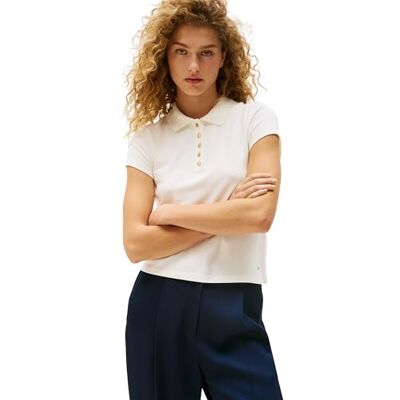 Tommy Hilfiger dam S/S Polo, Vit (elfenbenssilke), S Tommy Hilfiger dam S/S Polo, Vit (elfenbenssilke), S