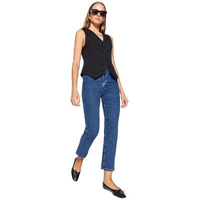 Trendyol Dam raka hög midja jeans, Mörkblå, 32 SE Trendyol Dam raka hög midja jeans, Mörkblå, 32 SE