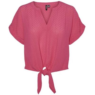 VERO MODA Damer Vmgabbi Ss Tie WVN Ga Top, Hallonsorbet, M VERO MODA Damer Vmgabbi Ss Tie WVN Ga Top, Hallonsorbet, M