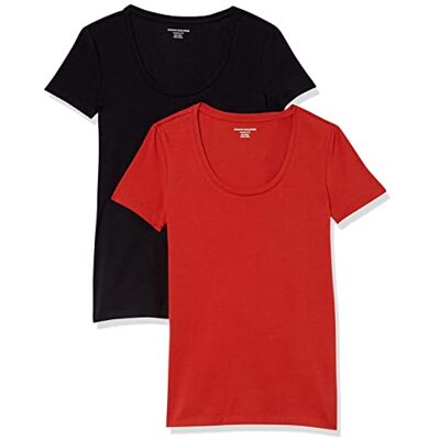 Amazon Essentials dam klassisk passform kortärmad rund hals t-shirt (finns i plusstorlek), paket med 2, svart/tegelröd, X-Small Amazon Essentials dam klassisk passform kortärmad rund hals t-shirt (finns i plusstorlek), paket med 2, svart/tegelröd, X-Small