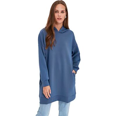 Trendyol Dam raka långa ärmar vanlig hijab tröja, marinblå, M Trendyol Dam raka långa ärmar vanlig hijab tröja, marinblå, M