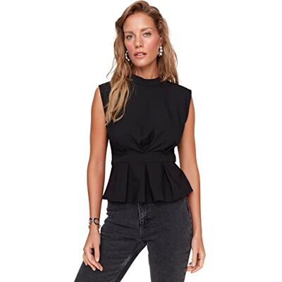 Trendyol Dam basics figurnära basic rund hals vävtyg blus, svart, 36 Trendyol Dam basics figurnära basic rund hals vävtyg blus, svart, 36