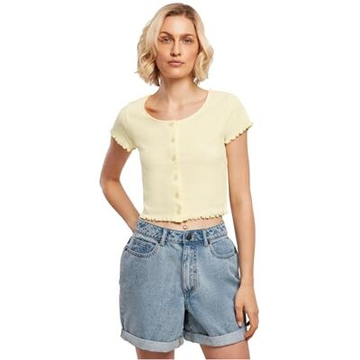 Urban Classics Kvinnors kvinnor skuren knäppning ribbad T-shirt T-shirt, softyellow, 3XL Urban Classics Kvinnors kvinnor skuren knäppning ribbad T-shirt T-shirt, softyellow, 3XL