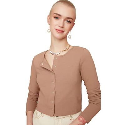 Trendyol Kvinnors crop stickad med mink studs blus, XS Trendyol Kvinnors crop stickad med mink studs blus, XS